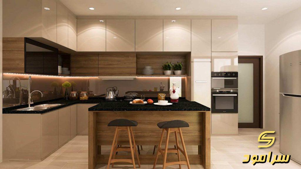 مدل کابینت آشپزخانه با ویترین شیشه ای افقی