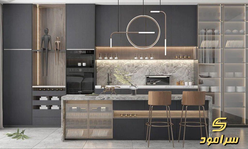 مدل کابینت آشپزخانه با ویترین شیشه ای