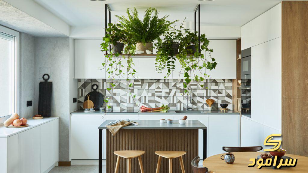 مدل کابینت آشپزخانه با استند گیاهان
